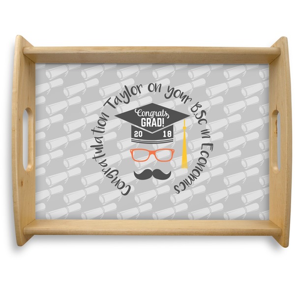 Custom Hipster Graduate Natural Wooden Tray - Large (Personalized)