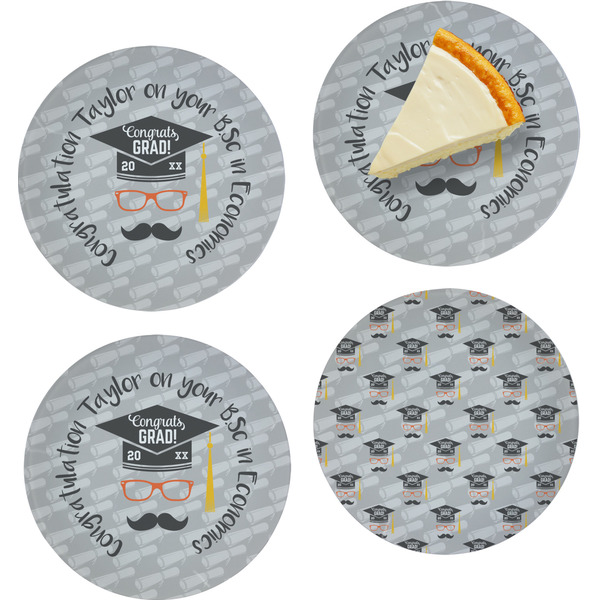 Custom Hipster Graduate Set of 4 Glass Appetizer / Dessert Plate 8" (Personalized)