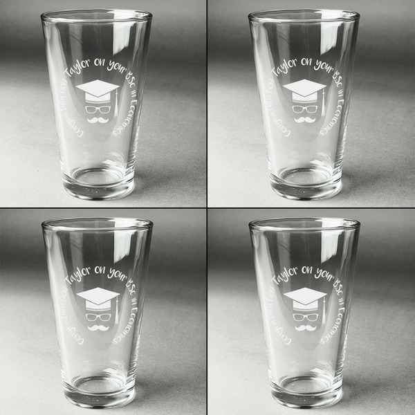 Hipster Graduate Set of Four Engraved Beer Glasses - Individual View