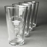 Hipster Graduate Pint Glasses - Engraved (Set of 4) (Personalized)