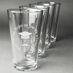 Hipster Graduate Pint Glasses - Engraved (Set of 4) (Personalized)