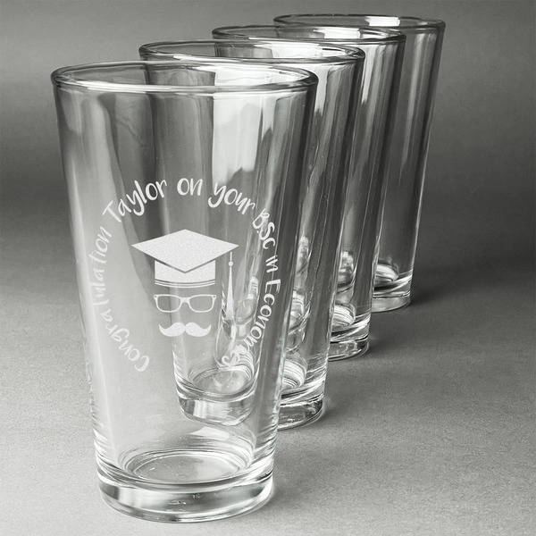 Hipster Graduate Set of Four Engraved Pint Glasses - Set View