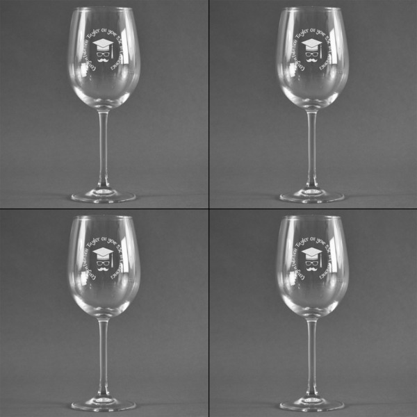 Hipster Graduate Set of Four Personalized Wineglasses (Approval)