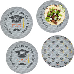Hipster Graduate Set of 4 Glass Lunch / Dinner Plate 10" (Personalized)