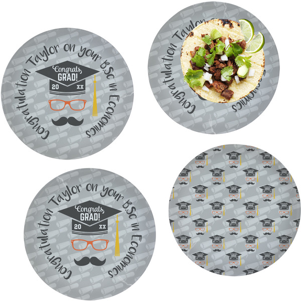 Custom Hipster Graduate Set of 4 Glass Lunch / Dinner Plate 10" (Personalized)