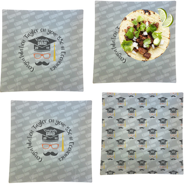 Hipster Graduate Set of Square Dinner Plates