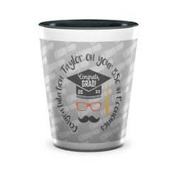 Hipster Graduate Ceramic Shot Glass - 1.5 oz - Two Tone - Set of 4 (Personalized)