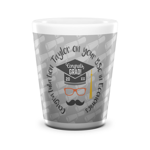 Custom Hipster Graduate Ceramic Shot Glass - 1.5 oz - White - Set of 4 (Personalized)