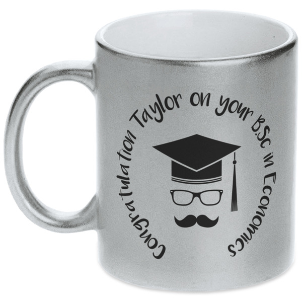 Custom Hipster Graduate Metallic Silver Mug (Personalized)