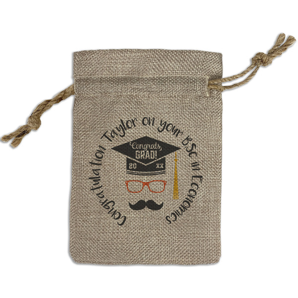 Custom Hipster Graduate Small Burlap Gift Bag - Front (Personalized)