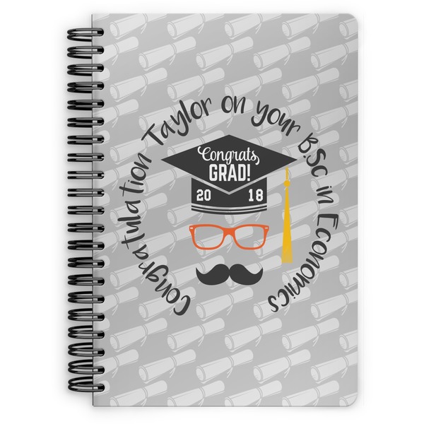 Custom Hipster Graduate Spiral Notebook - 7x10 w/ Name or Text