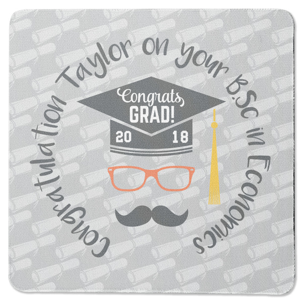 Custom Hipster Graduate Square Rubber Backed Coaster (Personalized)