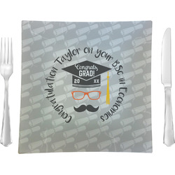 Hipster Graduate 9.5" Glass Square Lunch / Dinner Plate- Single or Set of 4 (Personalized)