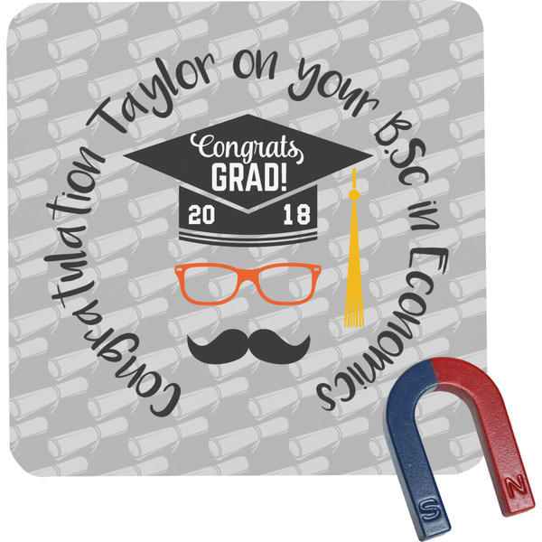 Custom Hipster Graduate Square Fridge Magnet (Personalized)