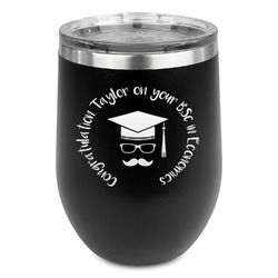 Hipster Graduate Stemless Stainless Steel Wine Tumbler - Black - Double Sided (Personalized)