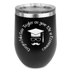 Hipster Graduate Stemless Stainless Steel Wine Tumbler - Black - Single Sided (Personalized)