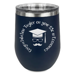 Hipster Graduate Stemless Stainless Steel Wine Tumbler - Navy - Double Sided (Personalized)