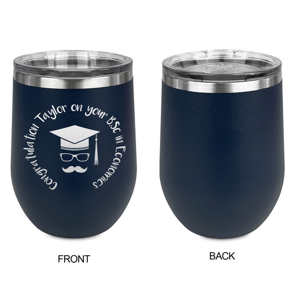Hipster Graduate Stainless Wine Tumblers - Navy - Single Sided - Approval