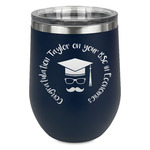 Hipster Graduate Stemless Stainless Steel Wine Tumbler - Navy - Single Sided (Personalized)