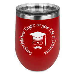 Hipster Graduate Stemless Stainless Steel Wine Tumbler - Red - Single Sided (Personalized)
