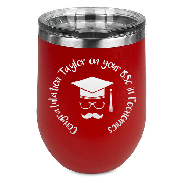Custom Hipster Graduate Stemless Stainless Steel Wine Tumbler - Red - Single Sided (Personalized)