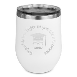 Hipster Graduate Stemless Stainless Steel Wine Tumbler - White - Double Sided (Personalized)