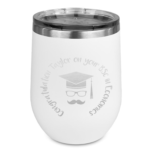 Custom Hipster Graduate Stemless Stainless Steel Wine Tumbler - White - Single Sided (Personalized)