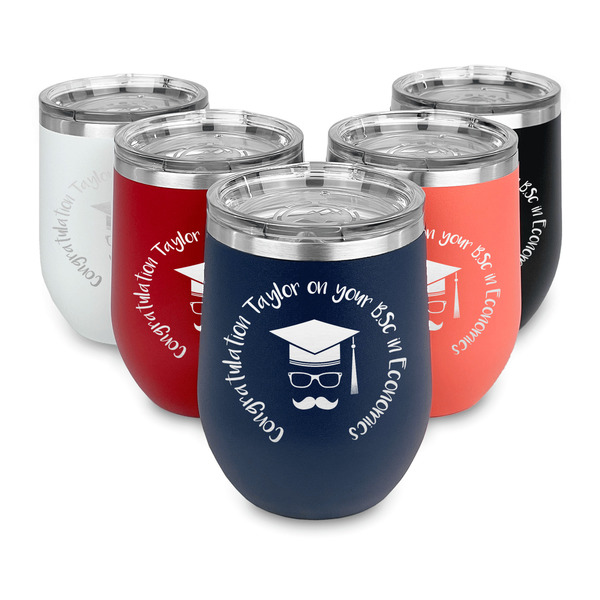 Hipster Graduate Steel Wine Tumblers Multiple Colors