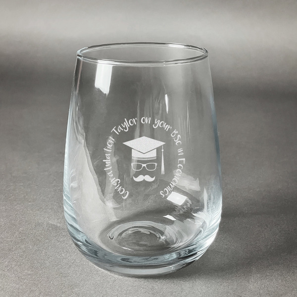 Custom Hipster Graduate Stemless Wine Glass (Single) (Personalized)