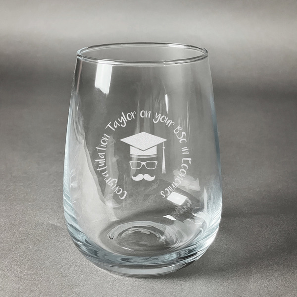 Custom Hipster Graduate Stemless Wine Glass - Engraved (Personalized)