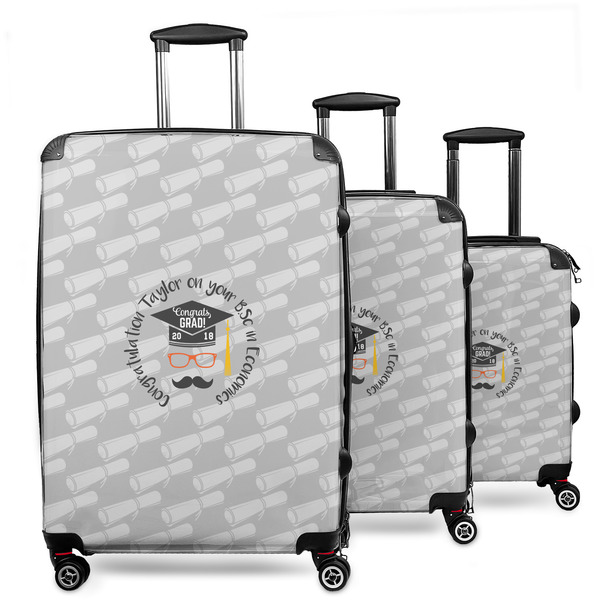 Custom Hipster Graduate 3 Piece Luggage Set - 20" Carry On, 24" Medium Checked, 28" Large Checked (Personalized)