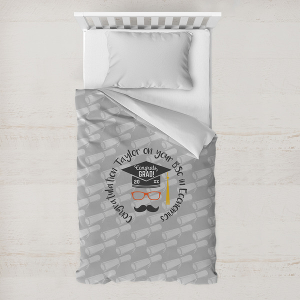 Custom Hipster Graduate Toddler Duvet Cover w/ Name or Text
