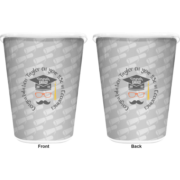 Hipster Graduate Trash Can White - Front and Back - Apvl