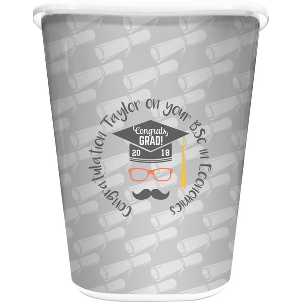 Custom Hipster Graduate Waste Basket - Double Sided (White) (Personalized)
