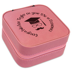 Hipster Graduate Travel Jewelry Boxes - Pink Leather (Personalized)