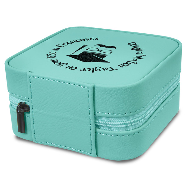 Hipster Graduate Travel Jewelry Boxes - Leather - Teal - View from Rear