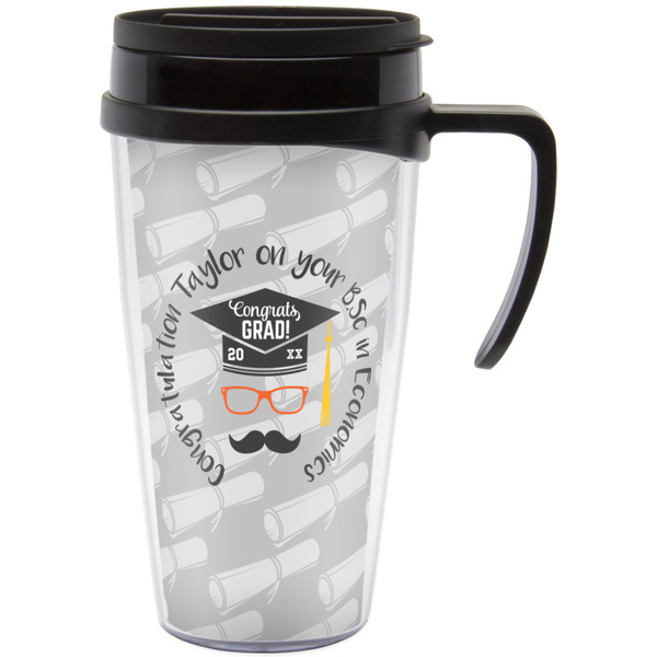 Custom Hipster Graduate Acrylic Travel Mug with Handle (Personalized)
