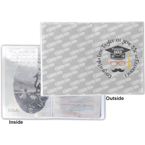 Hipster Graduate Vinyl Passport Holder - Flat Front and Back