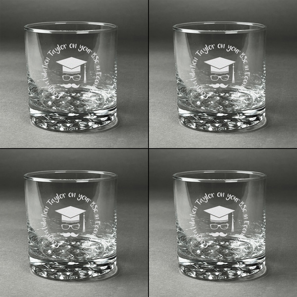 Hipster Graduate Whiskey Glasses - Set of 4 all Engraved