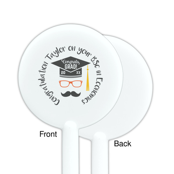 Hipster Graduate White Plastic 5.5" Stir Stick - Single Sided - Round - Front & Back