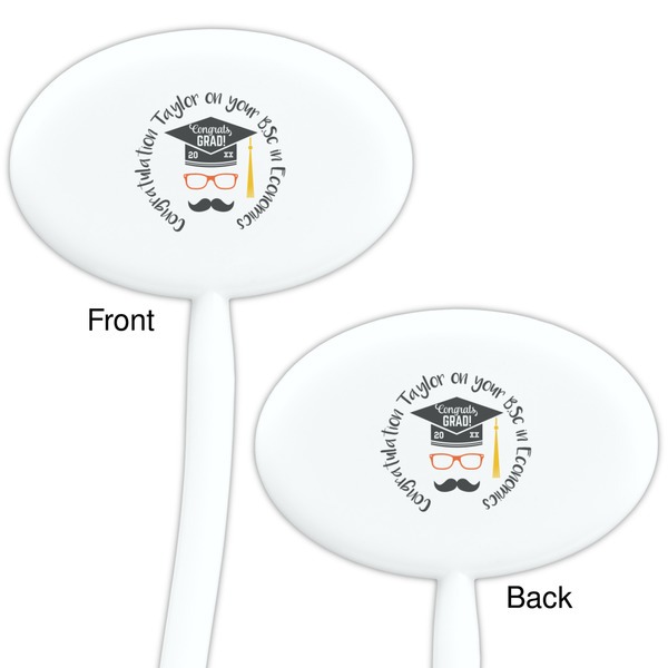 Hipster Graduate White Plastic 7" Stir Stick - Double Sided - Oval - Front & Back