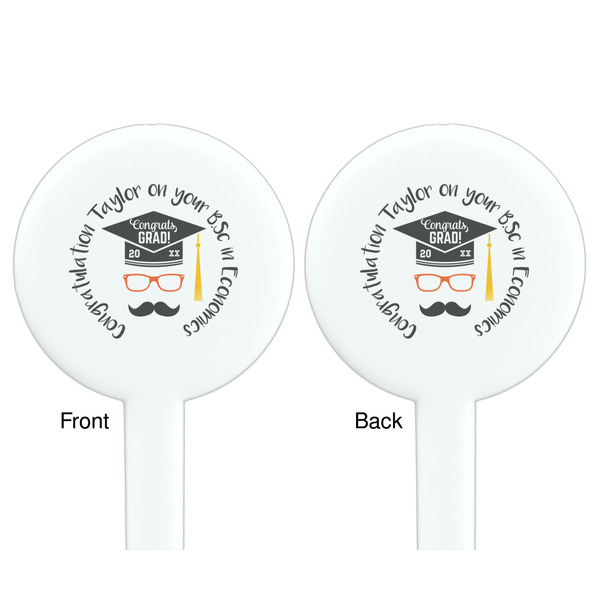 Hipster Graduate White Plastic 7" Stir Stick - Double Sided - Round - Front & Back