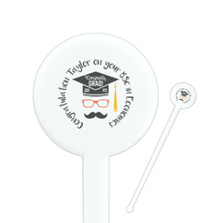 Hipster Graduate 7" Round Plastic Stir Sticks - White - Single Sided (Personalized)