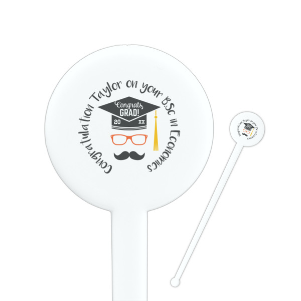 Custom Hipster Graduate Round Plastic Stir Sticks (Personalized)