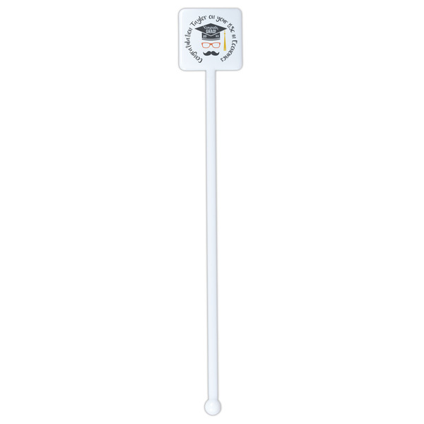 Hipster Graduate White Plastic Stir Stick - Single Sided - Square - Single Stick