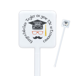 Hipster Graduate Square Plastic Stir Sticks - Double Sided (Personalized)