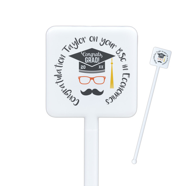 Custom Hipster Graduate Square Plastic Stir Sticks - Double Sided (Personalized)