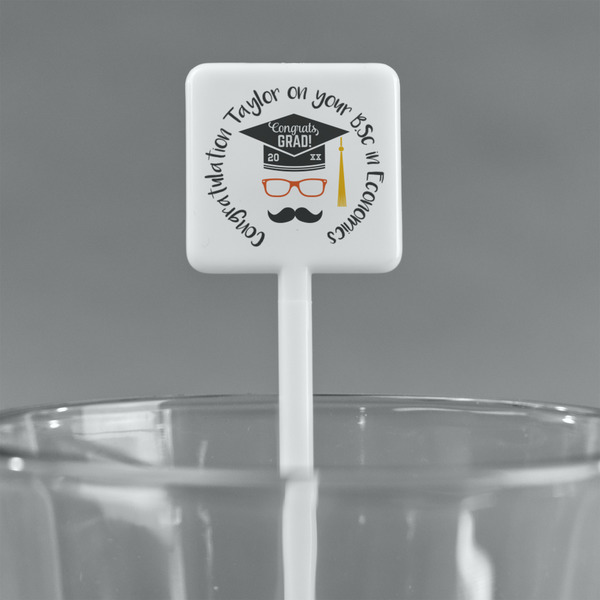 Hipster Graduate White Plastic Stir Stick - Square - Main