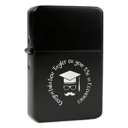 Hipster Graduate Windproof Lighter - Black - Double Sided (Personalized)