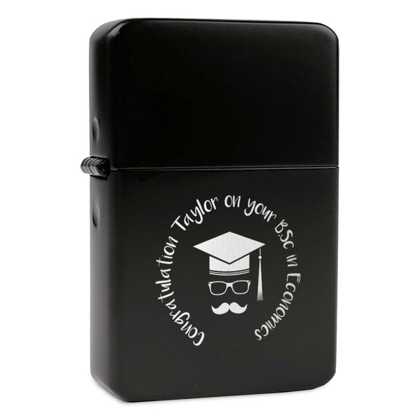 Custom Hipster Graduate Windproof Lighter - Black - Single Sided & Lid Engraved (Personalized)